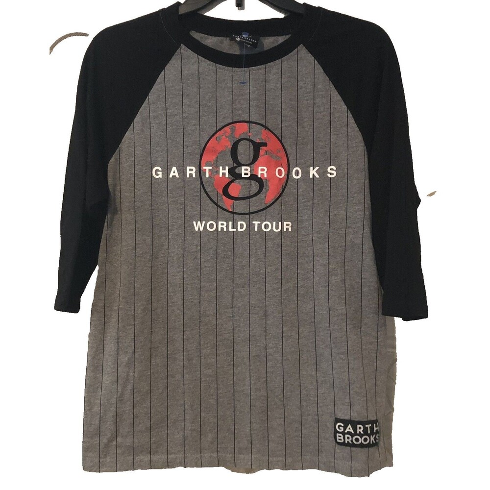 Garth Brooks World Tour Raglan Baseball T Shirt Mens Medium Gray Black 3/4